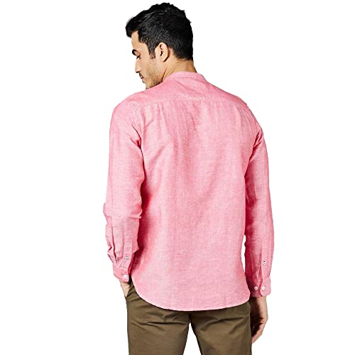 Image of Life by Shoppers Stop Solid Linen Cotton I-Fit Casual Shirt for Men