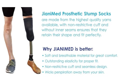 Image of Prosthetic Stump Socks - BK, 1 PLY, Light Compression, Moisture Control, Sensitive Skin, Amputee Socks, Daily use, Breathable, Taiwan Excellence, 4 PCS