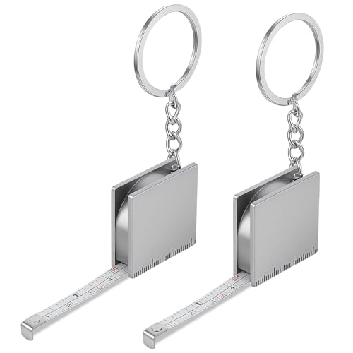 2 PCS Mini Tape Measure Keychain Metal, Metric Scales Silver Retractable Easy Reading Stainless Steel Key Chain Tape Measure Mini Engineer for Party Favors Gift Bag Fillers Prize