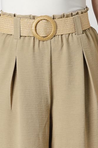 Image of Van Heusen Women's Regular Fit Mid Rise Belted Casual Wide Leg Pants