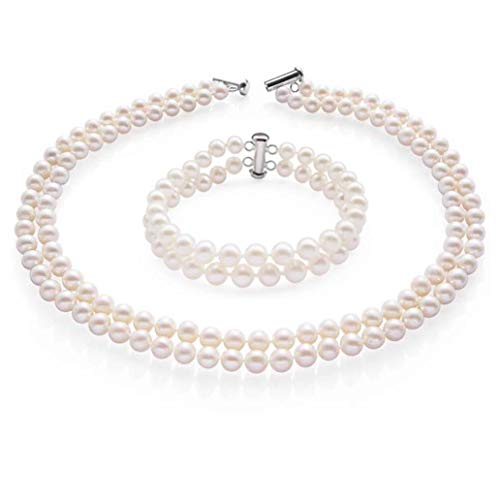 Collar de perlas cultivadas y pulsera Treasure Bay de agua dulce de 7-8mm grado AA para niña blanco