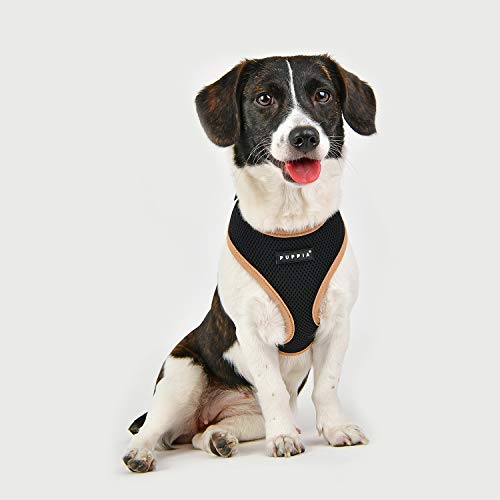 Puppia Soft Harness II - Weiches Hundegeschirr für kleine und mittelgroße Hunde - sehr komfortabel und verstellbar, Schwarz, S