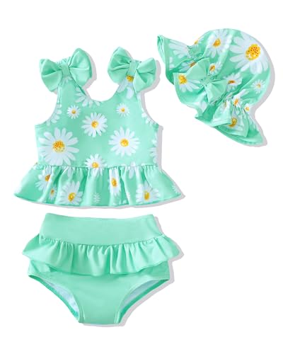 Image of Mioglrie Baby Infant Swimsuit Girl Toddler Bathing Suit Girl Summer Beach Bikini Tankini Swimwear Hat 3-24 Months 2t-5t