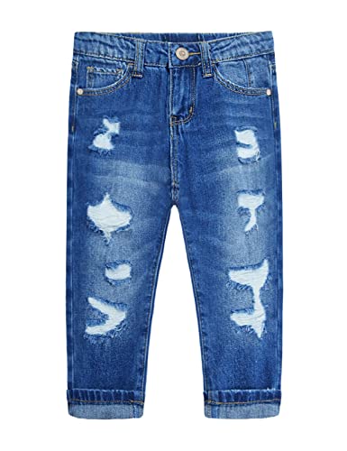 Kidscool Space Baby Girl Boy Jeans,Little Kid Elastic Band Inside Ripped Denim Pants,Blue,18-24 Months #TOP23