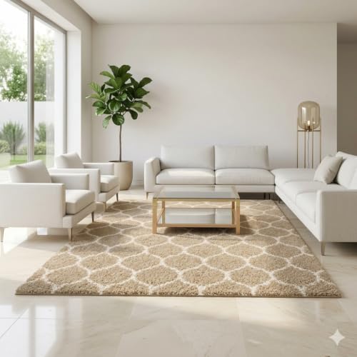 Image of Ultra Premium Shaggy Polyester Micro Rug | Super Soft Fluffy Carpet | Non-Slip Washable Area Rug for Bedroom Living Room - (Beige M, 6x9 feet, Rectangular)