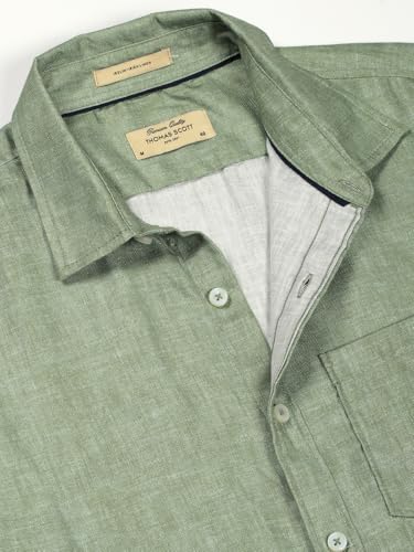 Image of Thomas Scott Men's | Printed | Textured Fabric | Full Sleeve | Regular Fit | Linen Blend | Single Pocket | Spread Collar | Casual Shirt
