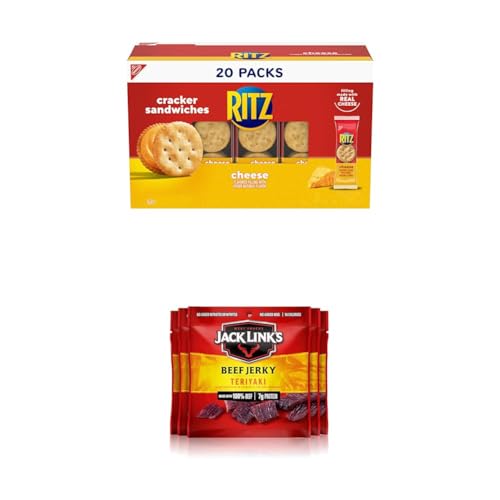 Jack Link’s Beef Jerky, Teriyaki, 0.625oz Bags (Pack of 5) + RITZ Cheese Sandwich Crackers 20 Snack Packs, Snack Variety Pack