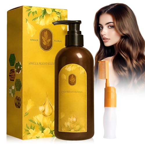 Teinture Cheveux Coloration Végétale 300 ml Sans Ammoniaque Teinture Florale à Agent Unique Couverture Uniforme et Naturelle des Cheveux Gris mit Peigne à Teinture pour Cheveux (Brun)