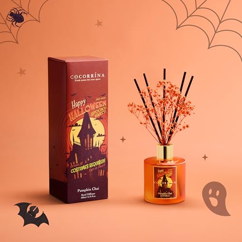 Image of COCORRINA Reed Diffuser - Pumpkin Chai 6.7 fl oz Scented Diffuser with 8 Sticks Home Fragrance Bathroom Shelf Decor (Halloween Collection)