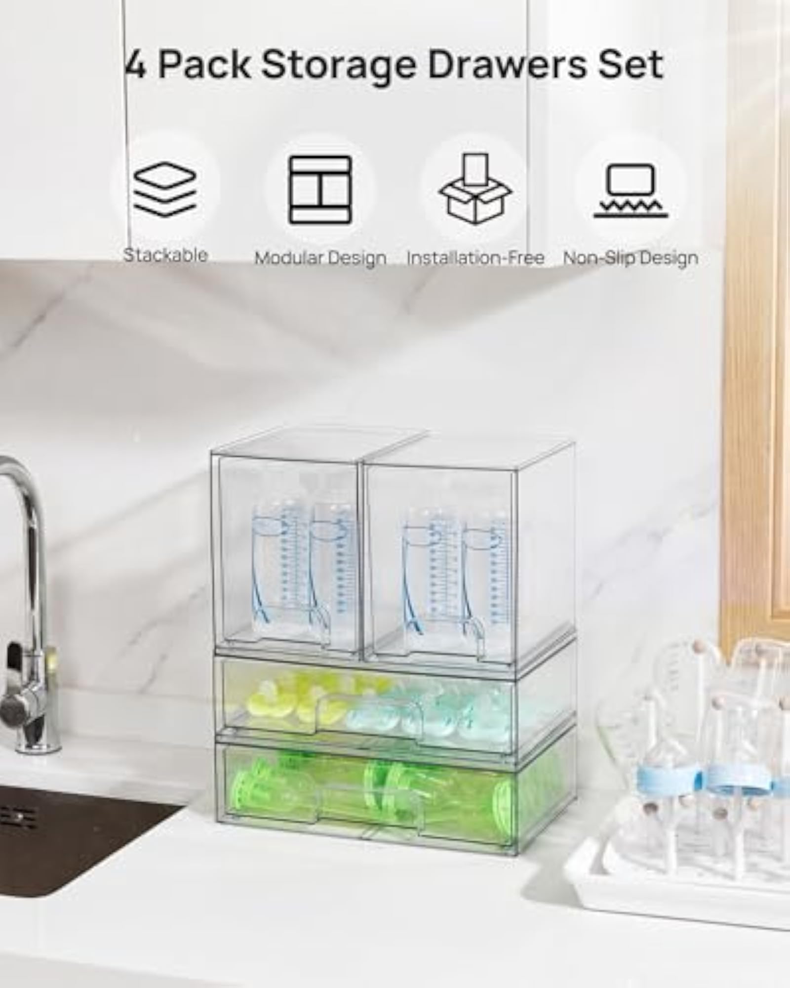 Clear Stackable Storage Drawers Set of 4