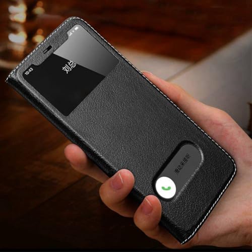 Étui en cuir pour iPhone 16 Pro Max noir chic avec fenêtre de protection