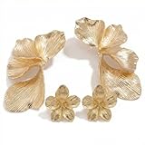 2 pares pendientes flores doradas estilo bohemio flores exageradas moda bellos, pendientes, pendientes dorados mujer, pendientes acero inoxidable mujer
