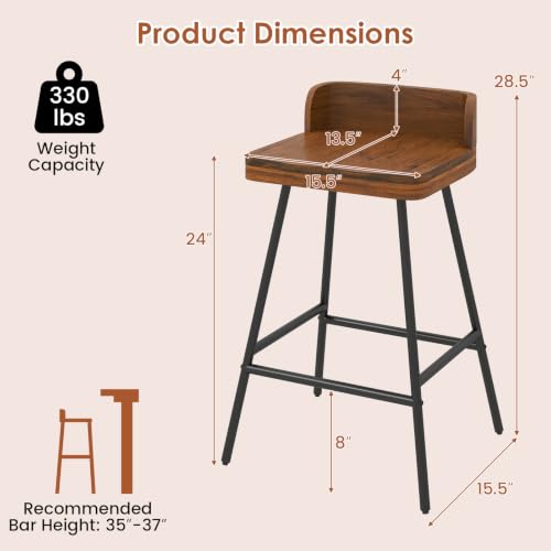 Image of COSTWAY 24 Inch Counter Height Bar Stool with Wooden Low Backrest
