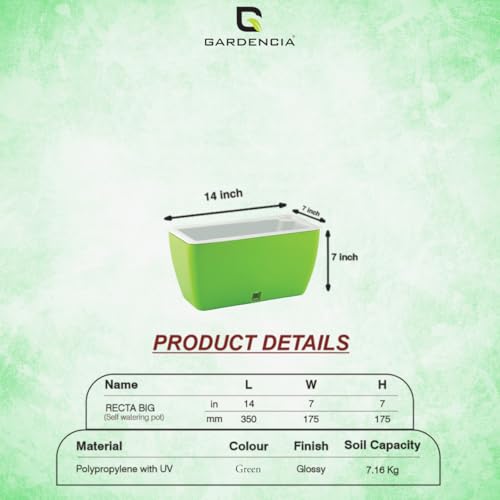 Image of GARDENCIA Self Watering Flower Pots for Outdoor Indoor Gardening /Rectangle Big Plant Pot with Polypropylene UV Material /Decorative Modern Gamla (Recta Big Green, Pack of 3)