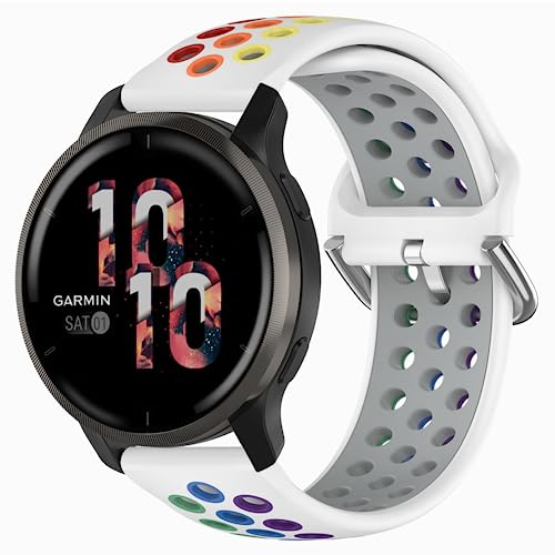 Geageaus Rainbow Sport Watch Bands Compatible With Samsung Galaxy Watch 3 45mm/Gear S3 Frontier/Classic,22mm Silicone Strap Replacement for Fossil Gen 5/Gen 6 44mm/Q Grant/Q Wander/Q Founder/Hybrid Smartwatch(White/Colorful,22mm)