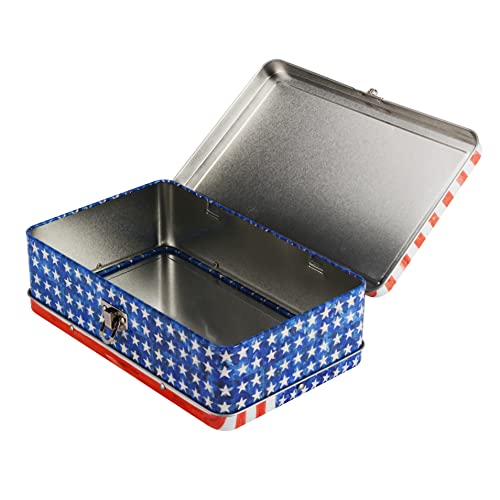 Image of DAHO Metal Storage Box with Hinge for Office, School, Home, Makeup, Arts & Crafts and Accessories (Red Blue White)