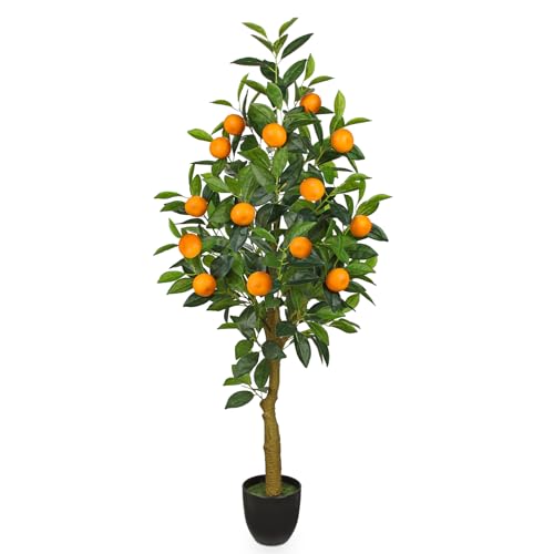 Artificial Orange Tree 4ft Fake Fruits Plant in Pot Large Fake Floor Plants Faux Trees Indoor Orange Decorations for Home Living Room Office