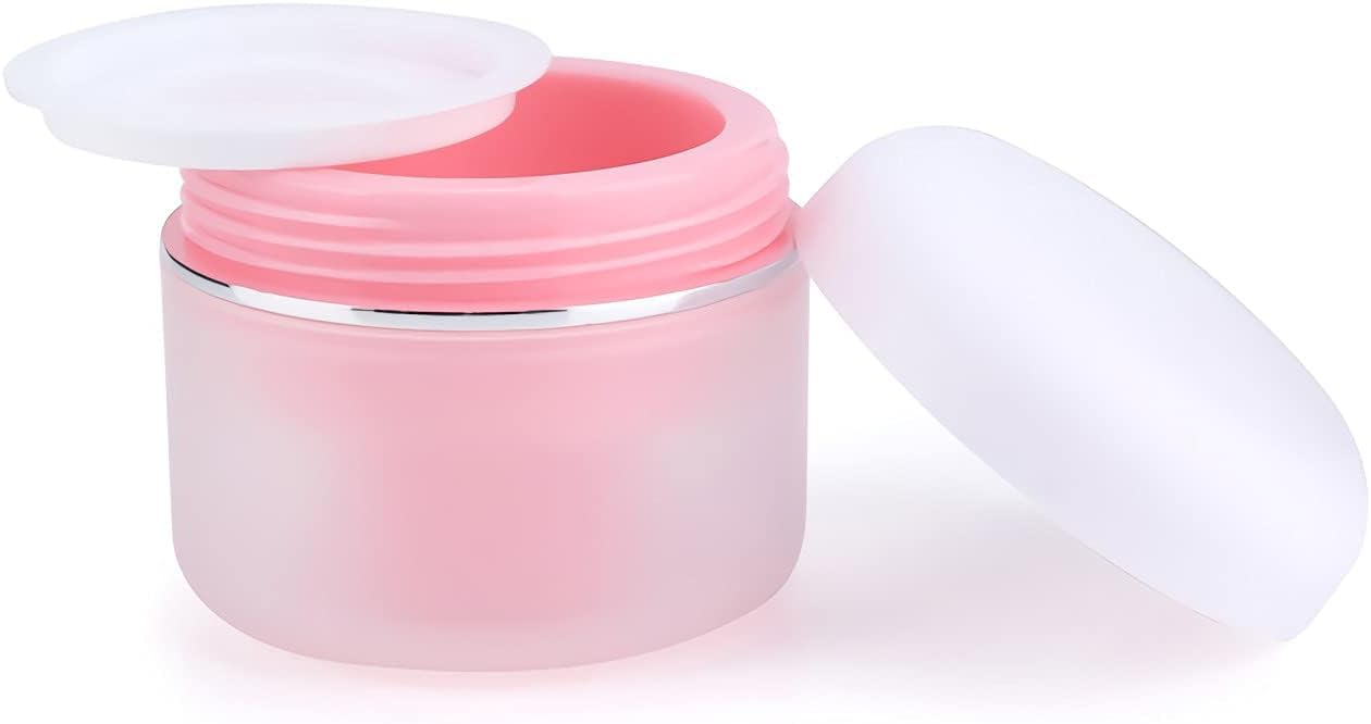 Słoiczki kosmetyczne, Opakowanie 24 sztuk, puste różowe plastikowe słoiki kosmetyczne z podwójnymi ściankami i srebrną wstążką(100ml)
