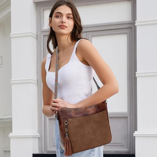 Crossbody Bags for Women 2PCS/Set,Vegan Leather Hobo Handbag Wallet Set,Trendy Shoulder Purses With 2PCS Guitar Strap2