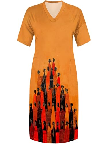 Image of Plus Size Maxi Dress for Women Short Sleeve V Neck Casual Loose Sundress with Pockets