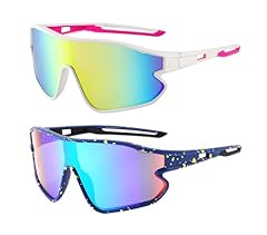 2 Pack: Blue Yellow Dot and Black Frame With Green Mirror Lens, White and Pink Frame With Orange Mirror Lens