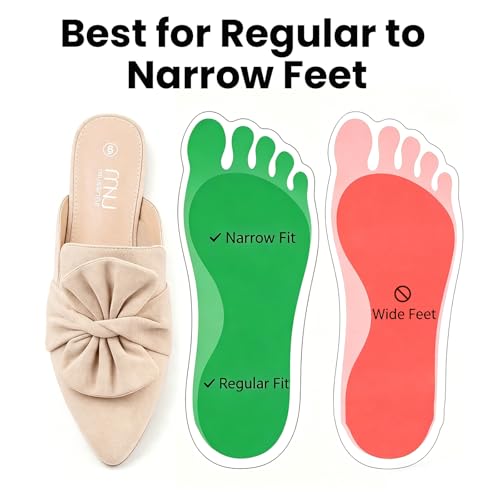 Image of MUSSHOE Pointed Toe Women's Bow Mules: Slip On Backless Loafers - Dressy Casual Flat Shoes for Office Work & Everyday Wear