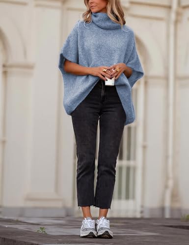 Image of Ynhonra Womens Turtleneck Sweater Oversized Chunky Batwing Sleeve Short Tops | Dolman Pullover