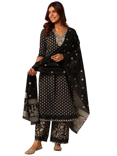 Image of Libas Printed Cotton Blend Straight Kurta Set for Women | daily wear suit