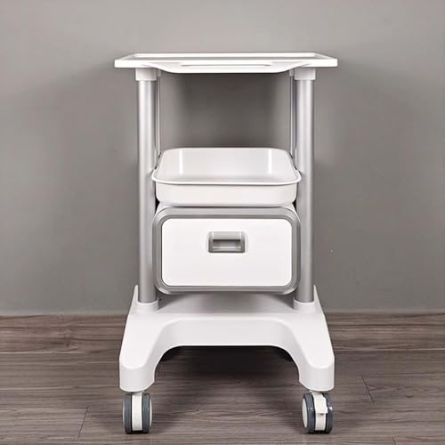 Carrello mobile con cassetto, robusto carrello da laboratorio per ultrasuoni, medico, casa, ufficio e clinica, soluzione versatile per riporre oggetti, design a 2 livelli