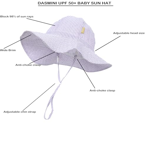 Image of Baby & Toddler Wide Brim Sun Hats UPF 50+ Sun Protection Bucket Cap Cute Adjustable Hat in Seersucker