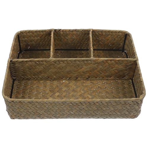 BESTYASH Organizador de Bolsitas de Té Multifuncional de Mimbre Natural Cesta de Almacenamiento para Estación de Café y Encimera Soporte Compartimentos para Oficina y Hogar Color