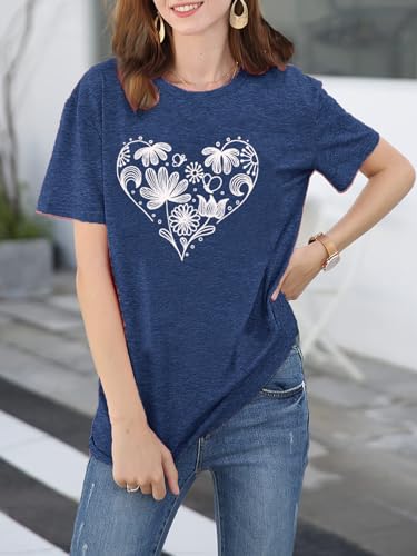 Flower Tshirts Shirts for Women Cute Dandelion Tshirt Casual Short Sleeve Wildflower Floral Heart Print Graphic Tee Tops4