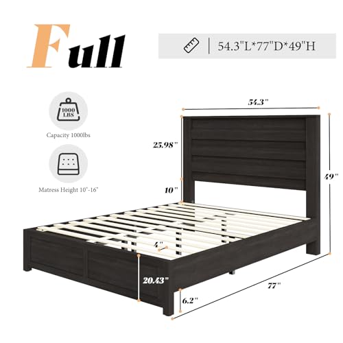 Image of AMERLIFE Farmhouse Full Bed Frame with 49 inch Fluted Headboard