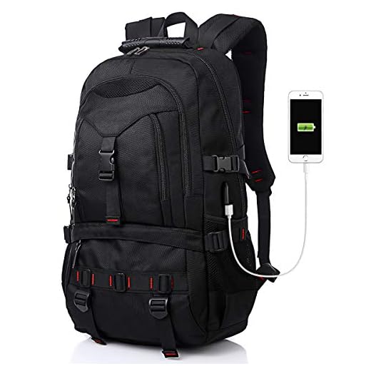 Tocode Laptop Backpack with USB Charging Port & Headphone Port, 17-Inch Fashional Computer School Backpack Water Resistant Business Bag Black Anti-theft Travel Backpacks for Men Women