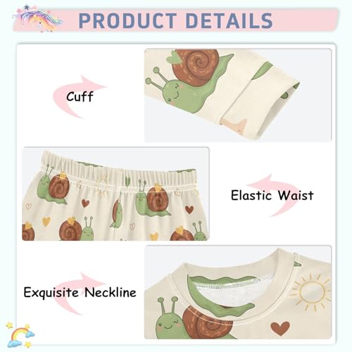 Pajama Sets Long Sleeve Cute Snails with Hearts Pattern Soft Comfy Sleepwear 2 Piece PJS 3-8T4