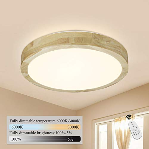 Preisvergleich Produktbild CBJKTX LED Deckenleuchte Deckenlampe dimmbar mit der Fernbedienung Holz Deckenbeleuchtung innen Wohnzimmerlampe Schlafzimmerlampe Nachttischlampe 40x10cm 19.3W*2 (40cm)