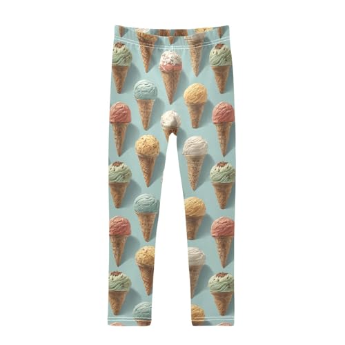 Girls Leggings Ice Cream Teal Print Soft Toddler Leggings for Girls Kids Pants Size 4T-10T