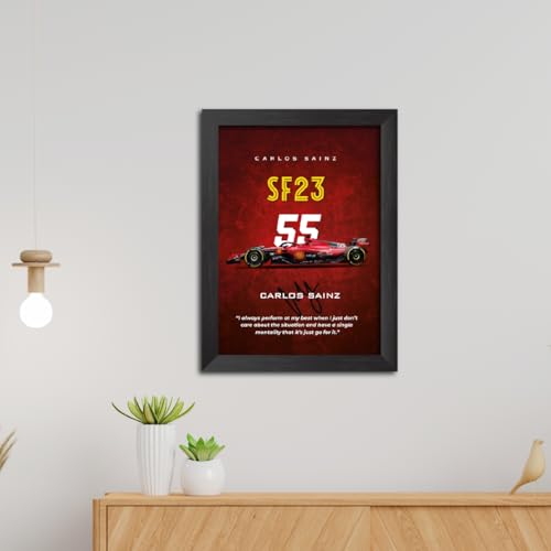Image of TenorArts Carlos Sainz Poster Frame F1 Racing Car SF 23 Formula One Photo Framed Painting with Matt Finish Black Textures (12 inches x 9inches)