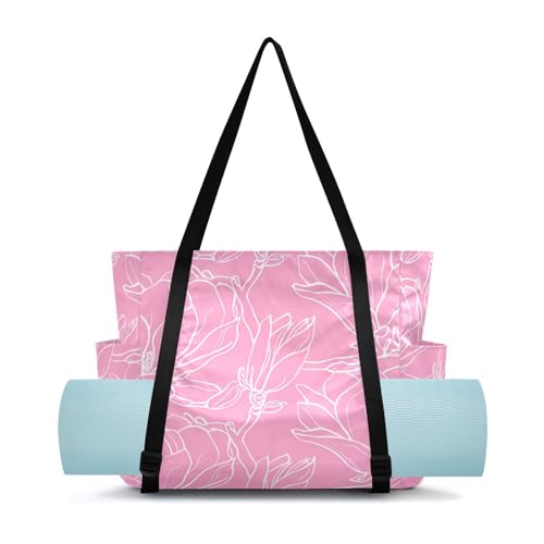 Magnolias Lines Soft Pink Yoga Mat Bag for Women Water-Resistant Gym Bag with Yoga Mat Holder Tote Bag for Pilates Yoga Office Gym