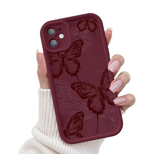 FUXICASE for iPhone 11 Case, Creative Butterfly Pattern Design for Girl Women, Soft Silicone Shockproof Anti-Scratch Protection Phone Cover for iPhone 11 (Burgundy Red Butterfly)