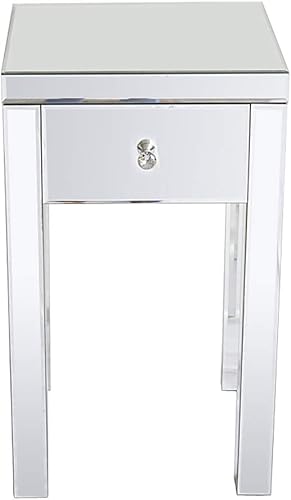 Mesa auxiliar de espejo con cajón, mesita de noche moderna, mesita de noche, mesa decorativa para espacios pequeños, sala de estar, dormitorio