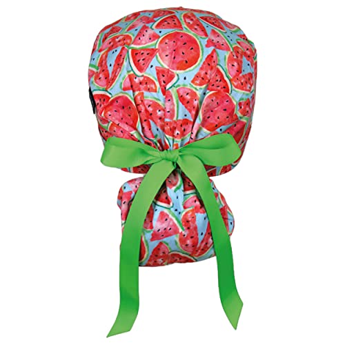 Image of Scrub Cap for Women and Men, Ponytail Scrub Caps, Working Hat, Head Cover with Ribbon Ties and Buttons, Long Hair