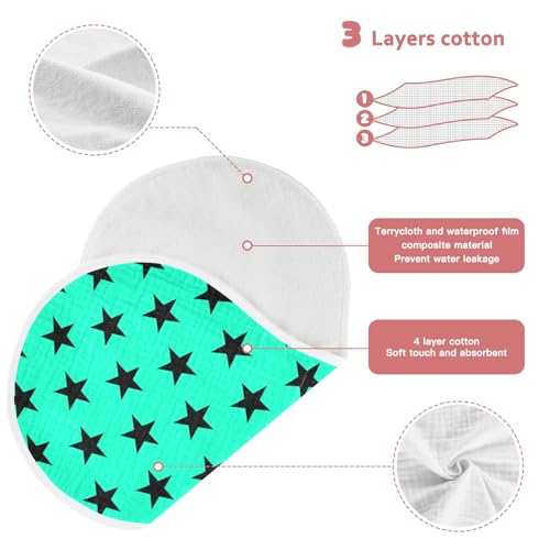 J JOYSAY Black Stars Aquamarine Baby Burp Cloths for Boys Girls Large 22''x11'' Cotton 4 Layer Baby Washcloths for Boy Spit Up one sizex43