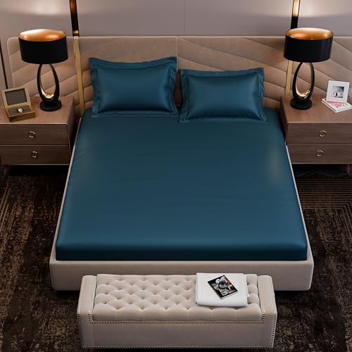Image of Stoa Paris 350TC Luxstre Cotton Super King Fitted Bedding Set with 2 Pillow Covers, All-Around Elastic Fitted Bedsheet 183cm x 213cm + 30cm Drop, All Season Comfort, Breathable, Panache - Teal