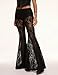 Sunloudy Women Lace Bell Pant Sexy See Through Flare Bottom Leggings Hollow Out Mesh Cover Up Trousers (Black Lace, L)