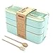Produktbild Bento Box Erwachsene, Lunchbox Kinder, Lunchbox Erwachsene, Brotdose Kinder, Mit 3 Fächern Auslaufsicher Mikrowelle Gefertigt aus Weizen Biologisch Abbaubar Plastikfrei BPA Frei (Grün)