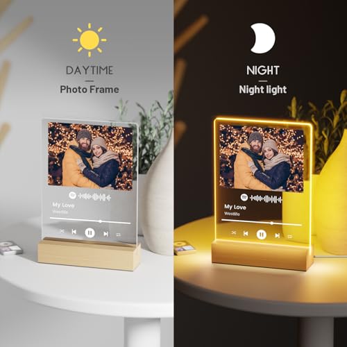 Giftove Personalized Valentines Gifts for Girlfriend Her Women, Customized Anniversary Spotify Plaque Gifts for Him Boyfriend Men, Custom Picture Frame with LED for Wife Husband Couple Valentines Day