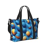 borsa a mano blu con stampa pallavolo per donne e uomini, per palestra, fine settimana, vacanze, spiaggia, uso quotidiano