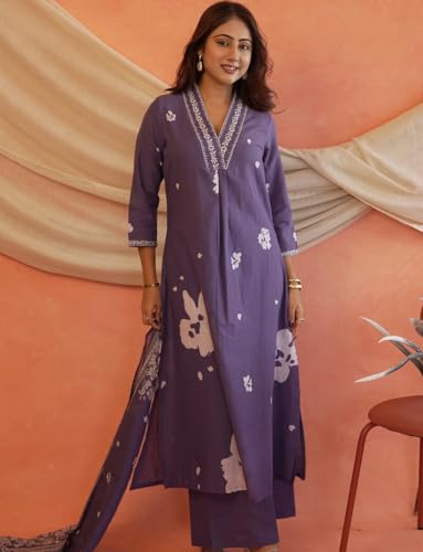 Image of Women's Mulmul Cotton Kurti with Pant and Dupatta