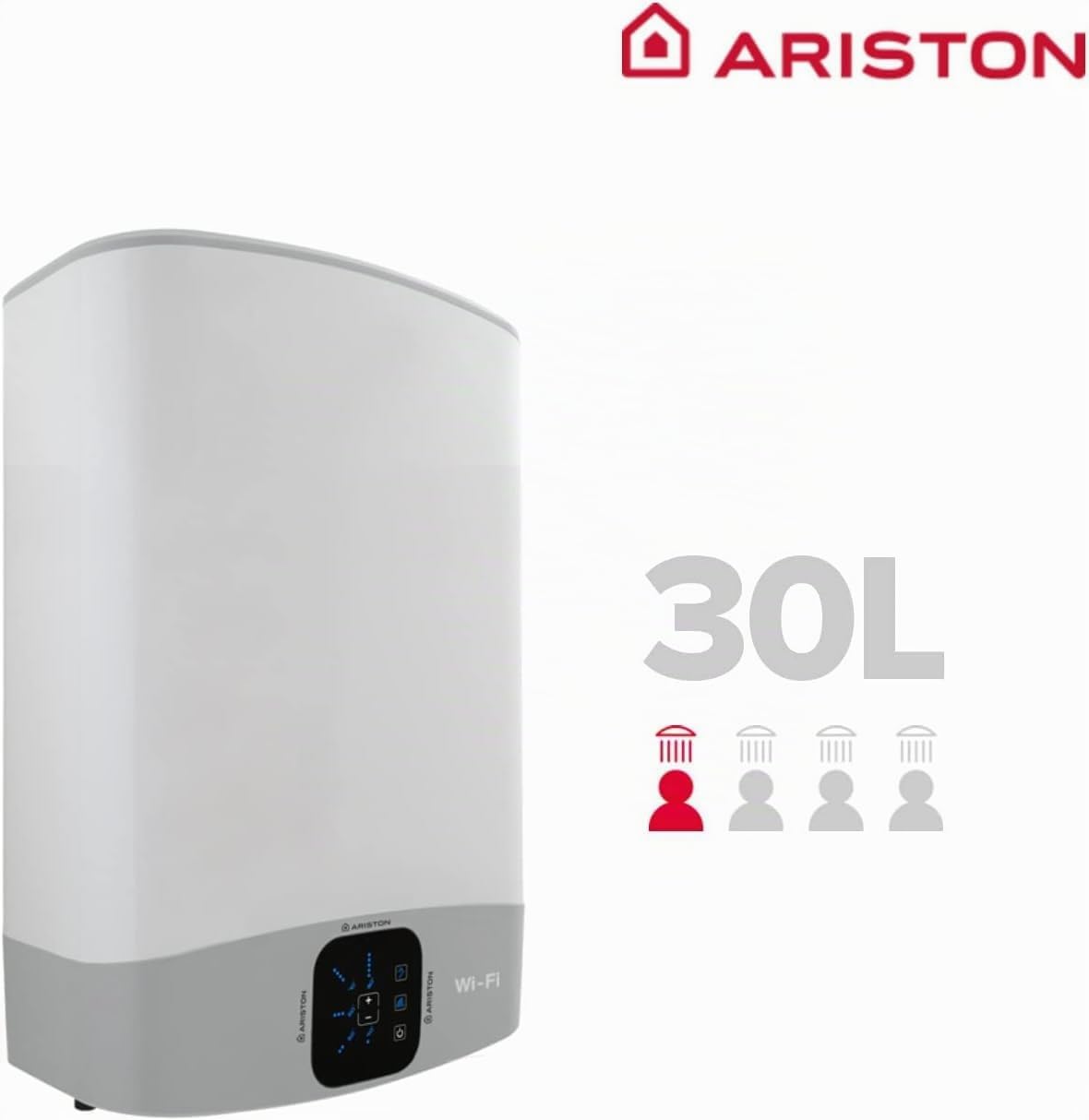 Ariston Velis Wifi – Thermos elettrico, 30 litri, a basso consumo, scaldabagno elettrico orizzontale e verticale, 50,6 x 27,5 x 53,6 cm, prodotto per l'installazione in Spagna